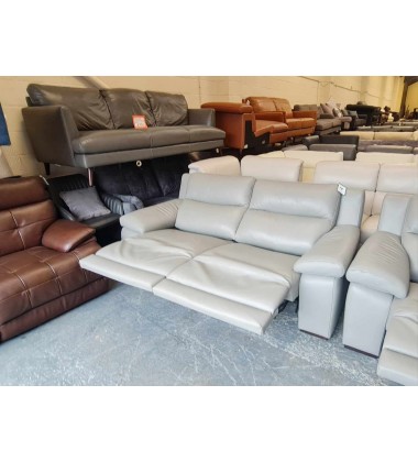 Italia living Moreno grey leather electric recliner pair of 3 seater sofas