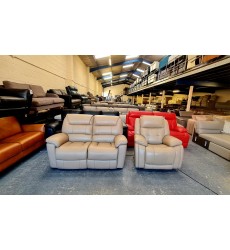 Ex-display La-z-boy beige/cream leather electric 2 seater sofa and manual chair