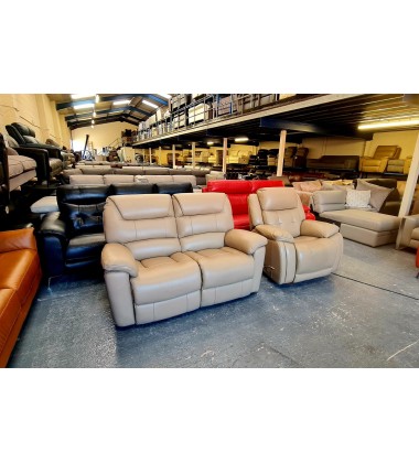 Ex-display La-z-boy beige/cream leather electric 2 seater sofa and manual chair