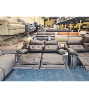 La-z-Boy El Paso brown leather electric 3 seater sofa and manual 2 seater sofa