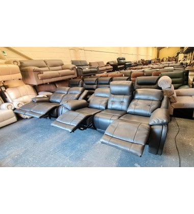 La-z-Boy El Paso grey leather electric 3 seater sofa and manual 2 seater sofa