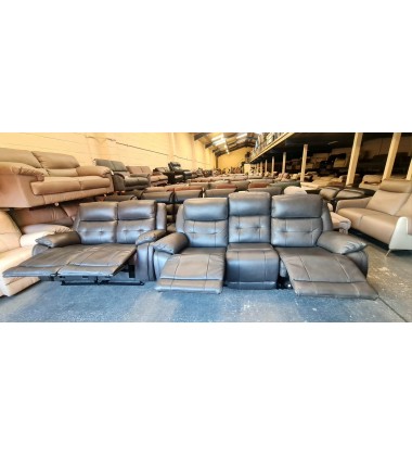 La-z-Boy El Paso grey leather electric 3 seater sofa and manual 2 seater sofa