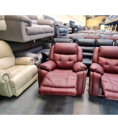 La-z-Boy El Paso red leather manual recliner 3 seater sofa, armchair and puffee