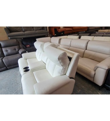 La-z-boy Empire white leather power Recliner Sofa With Head Tilt & Table
