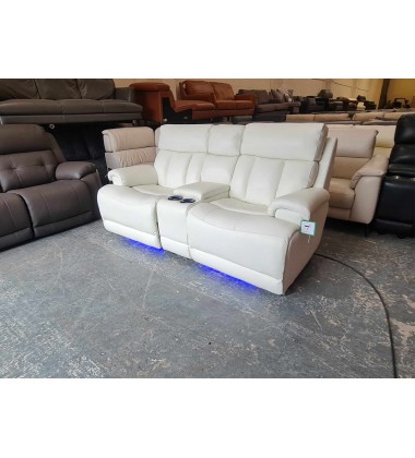La-z-boy Empire white leather power Recliner Sofa With Head Tilt & Table