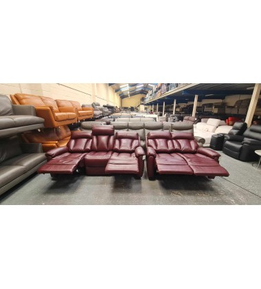 Ex-display La-z-boy Georgina burgundy leather electric 3+2 seater sofas