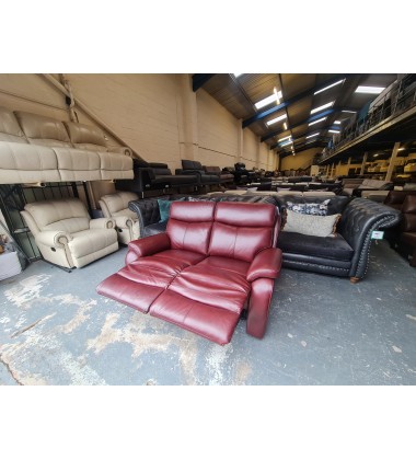 Ex-display La-z-boy Kendra burgundy leather manual recliner 2 seater sofa