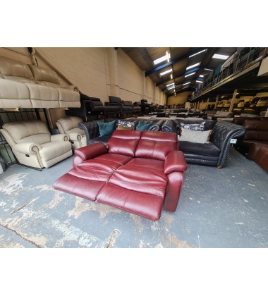 Ex-display La-z-boy Kendra burgundy leather manual recliner 2 seater sofa