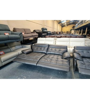 La-z-boy Knoxville grey leather electric 3 seater sofa and manual 2 seater sofa