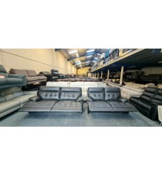 La-z-boy Knoxville grey leather electric 3 seater sofa and manual 2 seater sofa