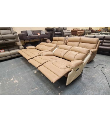 La-z-boy Raleigh cream leather electric 3 seater sofa and manual 2 seater sofa