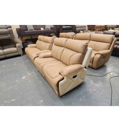 La-z-boy Raleigh cream leather electric 3 seater sofa and manual 2 seater sofa