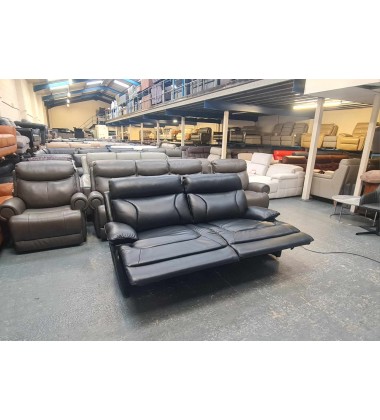Ex-display La-z-boy Raleigh black leather electric recliner 3 seater sofa