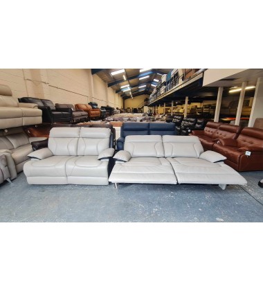 La-z-boy Raleigh light grey and black leather electric 3 seater sofa and standard 2 seater sofa