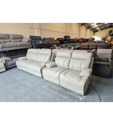 Ex-display La-z-boy Raleigh grey leather elelectric 3+2 seater sofas