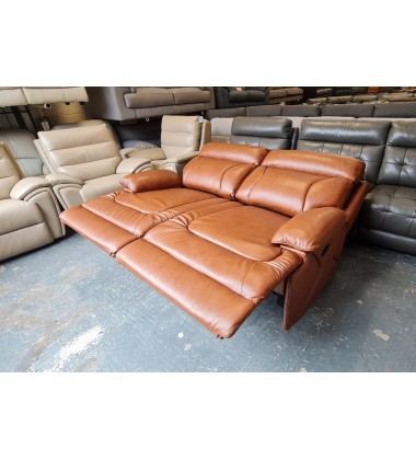 Ex-display La-z-boy Raleigh tan brown leather manual recliner 3 seater sofa