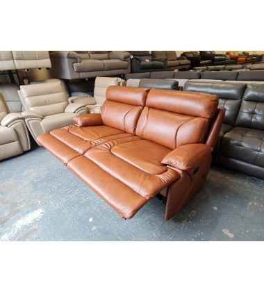 Ex-display La-z-boy Raleigh tan brown leather manual recliner 3 seater sofa