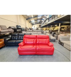 Ex-display La-z-boy Raleigh bright red leather electric recliner 3 seater sofa