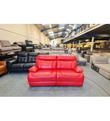 Ex-display La-z-boy Raleigh bright red leather electric recliner 3 seater sofa