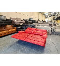 Ex-display La-z-boy Raleigh bright red leather electric recliner 3 seater sofa