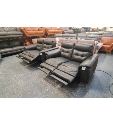 Ex-display La-z-boy Sloane grey leather electric recliner pair of 2 seater sofas