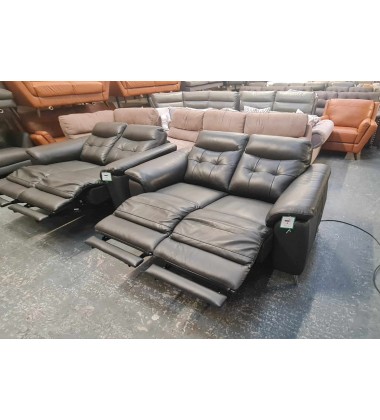 Ex-display La-z-boy Sloane grey leather electric recliner pair of 2 seater sofas