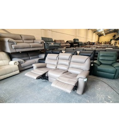 Ex-display La-z-boy Staten grey leather electric 3 seater sofa