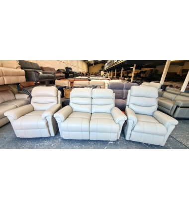 La-z-boy Tulsa grey leather recliner 2 seater sofa and 2 armchairs