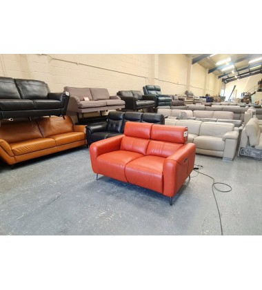 La-z-boy Washington orange leather electric recliner 2 seater sofa