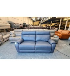 Ex-display La-z-boy Winchester blue leather electric recliner 3 seater sofa