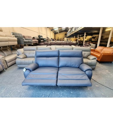 Ex-display La-z-boy Winchester blue leather electric recliner 3 seater sofa