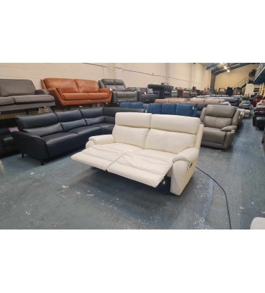 Ex-display La-z-boy Winchester off white leather electric recliner 3 seater sofa