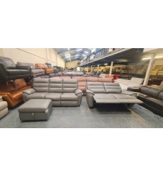 Ex-display La-z-boy Winslow grey leather standard 3 seater sofa, electric recliner 2 seater sofa