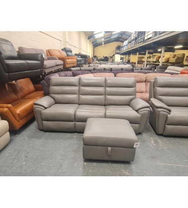 Ex-display La-z-boy Winslow grey leather standard 3 seater sofa, electric recliner 2 seater sofa