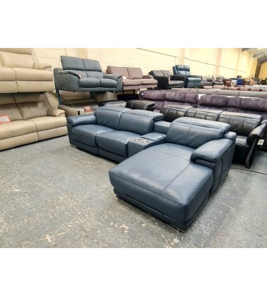 New Laurence Le Mans Smoke blue leather electric recliner chaise sofa