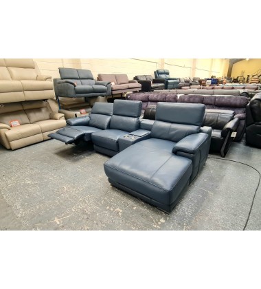 New Laurence Le Mans Smoke blue leather electric recliner chaise sofa