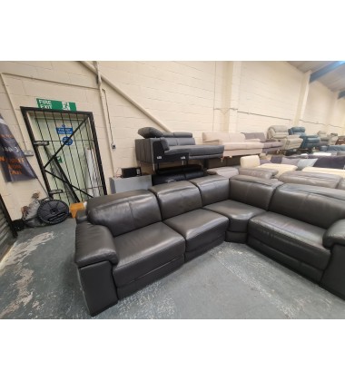 Ex-display Laurence Dark grey leather electric recliner corner sofa