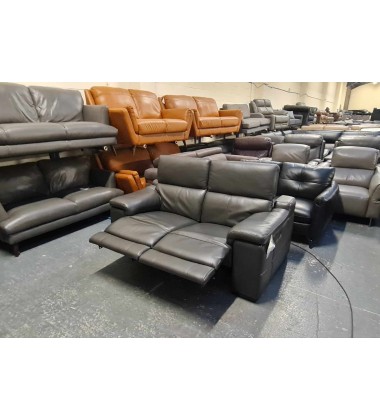 Ex-display Laurence dark grey leather electric recliner 2 seater sofa