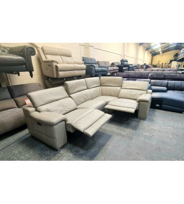 Ex-display Laurence Le Mans Cloud grey leather electric recliner corner sofa