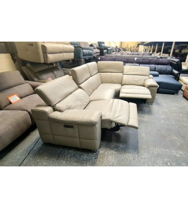Ex-display Laurence Le Mans Cloud grey leather electric recliner corner sofa