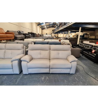 Italian Lugano cream leather electric 3 seater sofa and standard 2 seater sofa