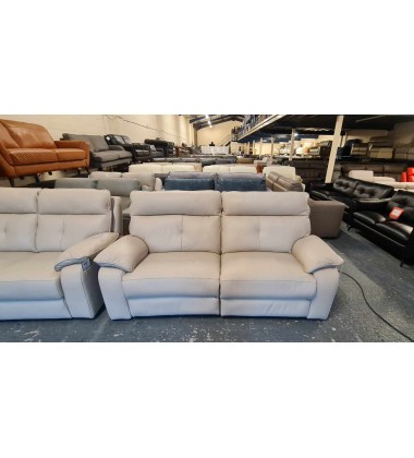 Italian Lugano cream leather electric 3 seater sofa and standard 2 seater sofa