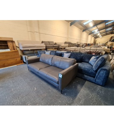 Ex-display Massimo grey leather large 3 seater sofa