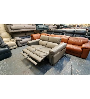 Ex-display Moreno grey leather electric recliner 2 seater sofa