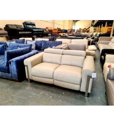 Ex-display Moreno light grey leather standard 2 seater sofa
