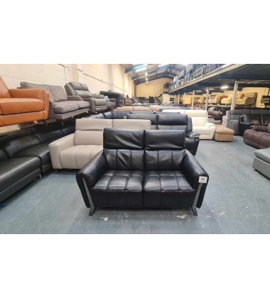 Ex-display Packham black leather 2 seater sofa