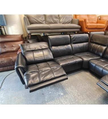 Ex-display Packham black leather electric recliner corner sofa