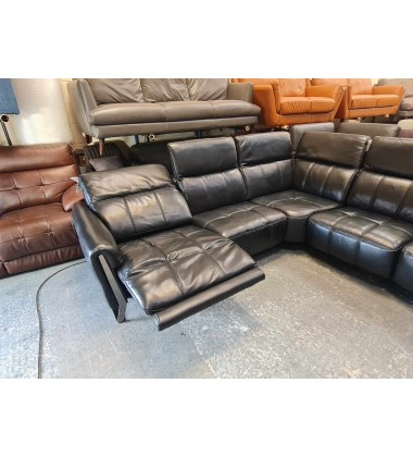 Ex-display Packham black leather electric recliner corner sofa