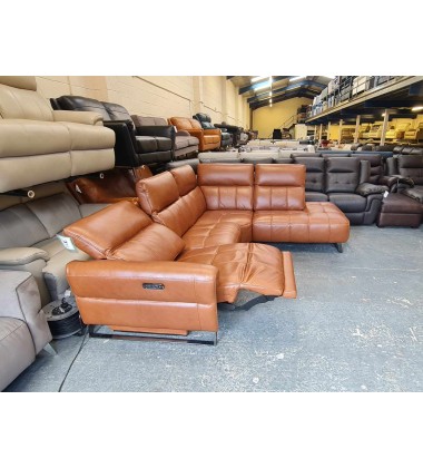 Ex-display Packham Metz caramel leather electric recliner corner sofa