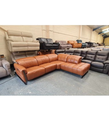 Ex-display Packham Metz caramel leather electric recliner corner sofa